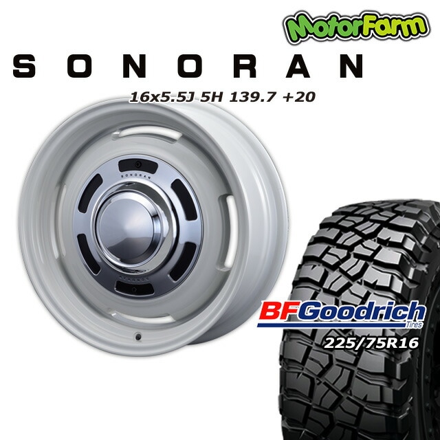 SONORAN ���եۥ磻�� 16��5.5J/5H +20 BF���åɥ�å� Mud-Terrain T/A KM3 225/75R16 (4�ܥ��å� or 1��)
