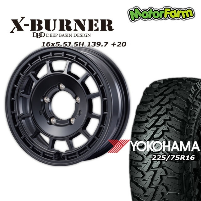 FARM X-BURNER ¥Þ¥Ã¥È¥Ö¥é¥Ã¥¯ 16¡ß5.5J/5H +20 ¥è¥³¥Ï¥Þ ¥¸¥ª¥é¥ó¥À¡¼ M/T G003 225/75R16 (4ËÜ¥»¥Ã¥È or 1ËÜ)