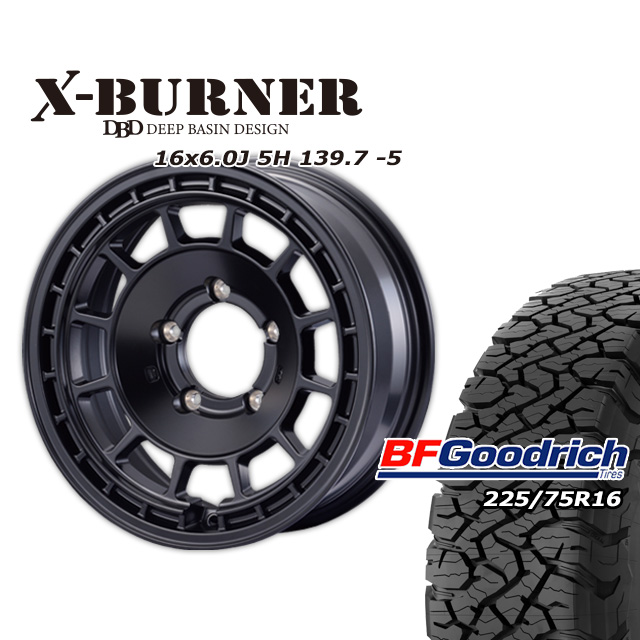 タイヤ・ホイールSET,X-BURNER,マットブラック | ジムニーのカスタム