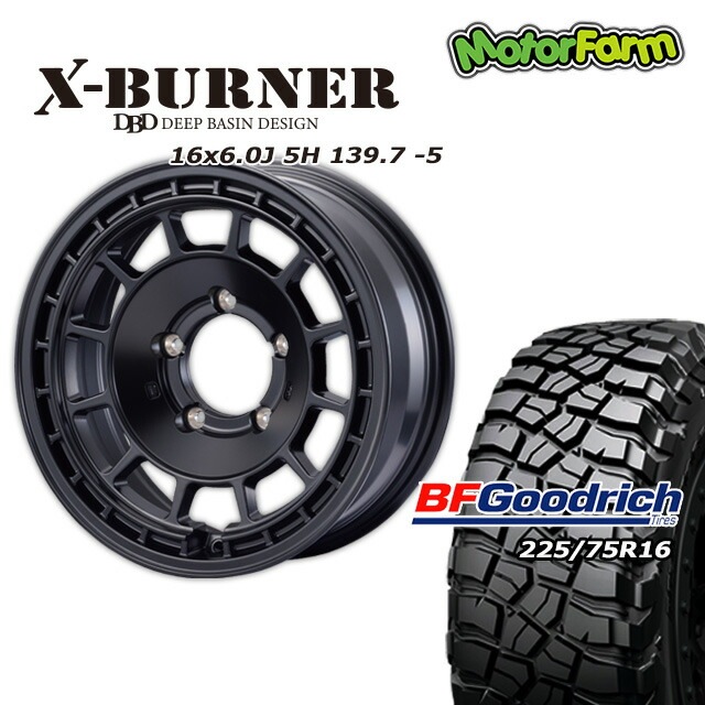 FARM X-BURNER ¥Þ¥Ã¥È¥Ö¥é¥Ã¥¯ 16¡ß6J/5H -5 BF¥°¥Ã¥É¥ê¥Ã¥Á Mud-Terrain T/A KM3 225/75R16 (4ËÜ¥»¥Ã¥È or 1ËÜ)
