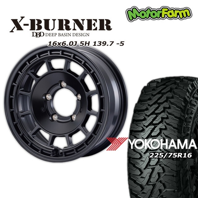 FARM X-BURNER ¥Þ¥Ã¥È¥Ö¥é¥Ã¥¯ 16¡ß6J/5H -5 ¥è¥³¥Ï¥Þ ¥¸¥ª¥é¥ó¥À¡¼ M/T G003 225/75R16 (4ËÜ¥»¥Ã¥È or 1ËÜ)