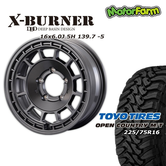FARM X-BURNER ¥Þ¥Ã¥È¥¬¥ó¥á¥¿¥ê¥Ã¥¯ 16¡ß6J/5H -5 ¥È¡¼¥è¡¼ ¥ª¡¼¥×¥ó¥«¥ó¥È¥ê¡¼ MT 225/75R16(¥Û¥ï¥¤¥È¥ì¥¿¡¼) (4ËÜ¥»¥Ã¥È or 1ËÜ)