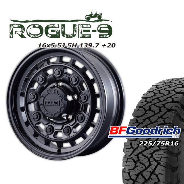 FARM ROGUE-9 �ޥåȥ֥�å� 16��5.5J/5H +20 ���åɥ�å� All-Terrain T/A KO3 225/75R16 (4�ܥ��å� or 1��)