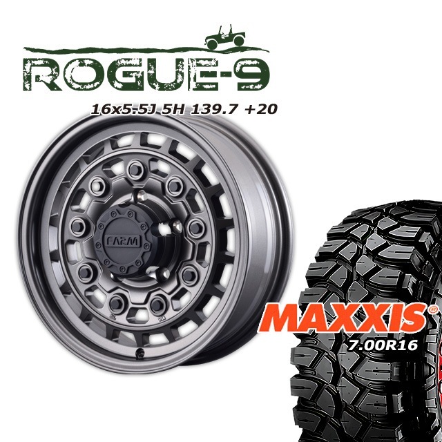 FARM ROGUE-9 マットガンメタリック 16×5.5J/5H +20 マキシス 