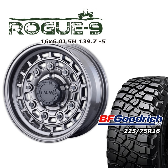 FARM ROGUE-9 ¥Þ¥Ã¥È¥¬¥ó¥á¥¿¥ê¥Ã¥¯ 16¡ß6J/5H -5 BF¥°¥Ã¥É¥ê¥Ã¥Á Mud-Terrain T/A KM3 225/75R16 (4ËÜ¥»¥Ã¥È or 1ËÜ)