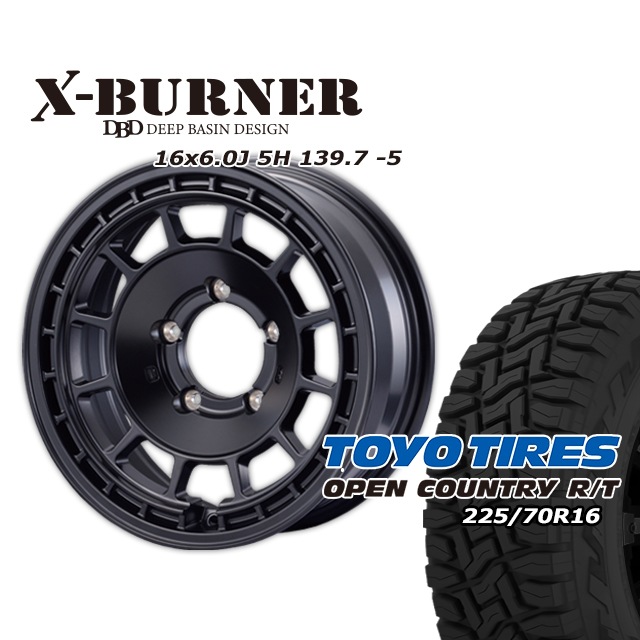FARM X-BURNER �ޥåȥ֥�å� 16��6J/5H -5 �ȡ��衼 �����ץ󥫥�ȥ꡼ R/T 225/70R16 (�ۥ磻�ȥ쥿��) (4�ܥ��å� or 1��)