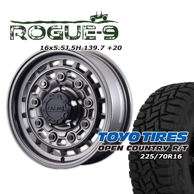 FARM ROGUE-9 �ޥåȥ���᥿��å� 16��5.5J/5H +20 �ȡ��衼 �����ץ󥫥�ȥ꡼ R/T 225/70R16 (�ۥ磻�ȥ쥿��) (4�ܥ��å� or 1��)