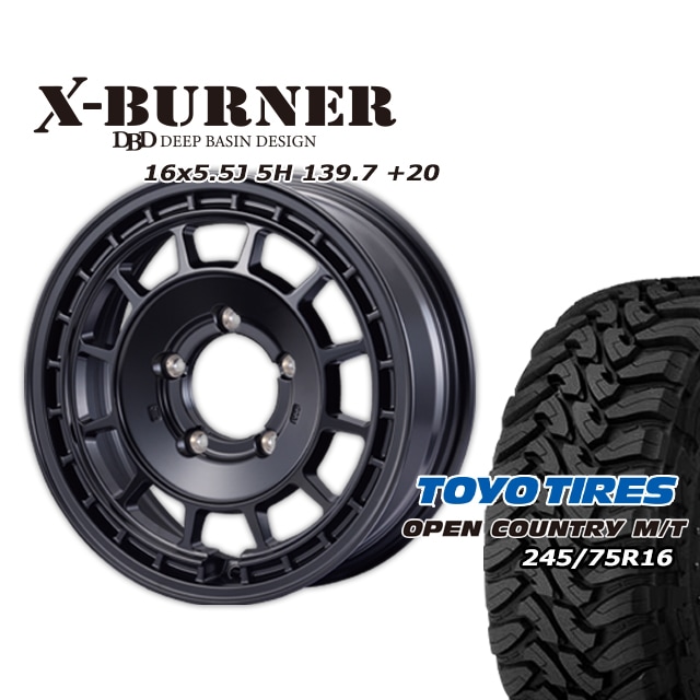 FARM X-BURNER �ޥåȥ֥�å� 16��5.5J/5H +20 �ȡ��衼 �����ץ󥫥�ȥ꡼ MT 245/75R16 (4�ܥ��å� or 1��)