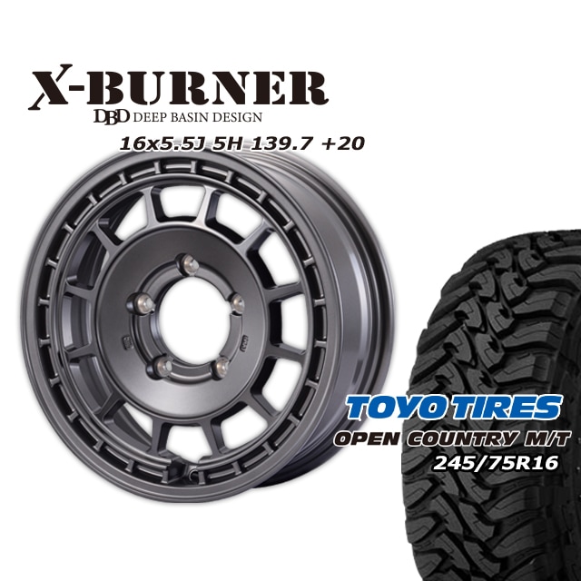 FARM X-BURNER �ޥåȥ���᥿��å� 16��5.5J/5H +20 �ȡ��衼 �����ץ󥫥�ȥ꡼ MT 245/75R16 (4�ܥ��å� or 1��)