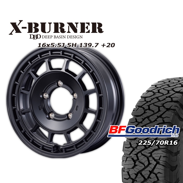 FARM X-BURNER �ޥåȥ֥�å� 16��5.5J/5H +20 ���åɥ�å� All-Terrain T/A KO3 225/70R16 (4�ܥ��å� or 1��)
