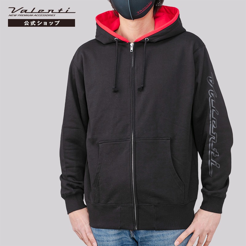 Valenti ヴァレンティ 【公式ショップ限定】 ロゴプリント スウェット フルジップ パーカ 裏パイル 2022年 春物 新作 バックプリント 袖プリント ファスナー ブラック/レッド グレー/ブラック メンズ