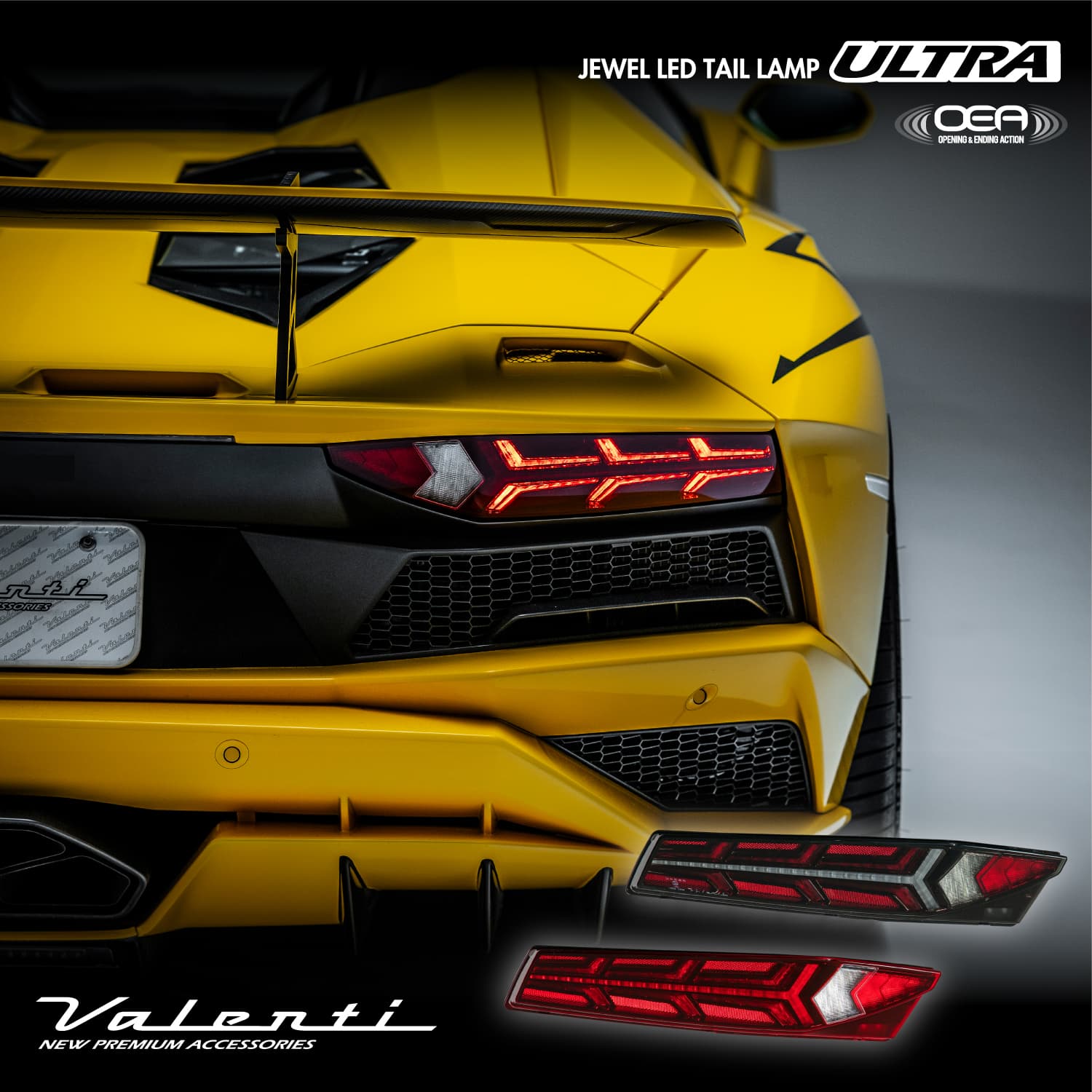 Valenti ヴァレンティ　ランボルギーニ アヴェンタドール(S/SV/SVJ)  ジュエルLEDテールランプULTRA OEA シーケンシャル 流れるウインカー 保安基準適合 Eマーク取得 1年保証【TLADU】