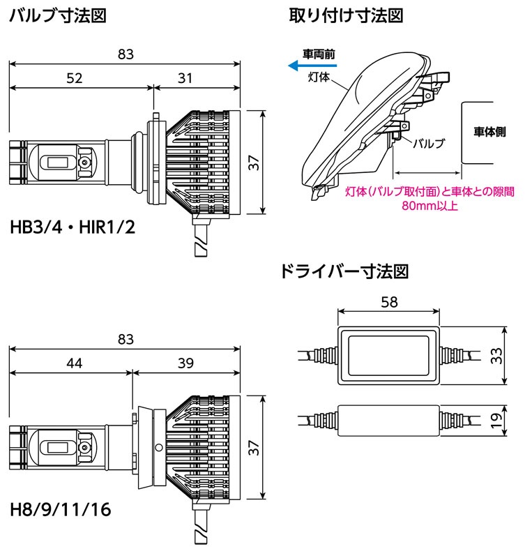 Valenti ヴァレンティ LEDヘッド＆フォグ VXシリーズ H8/9/11/16 HB3/4共用  6500K [LVX61-H8HB-65]