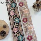 3.5cm幅 ゴールド花柄刺繍入りインド刺繍リボン 和柄フラワーモチーフチュールリボン手芸用リボン 半衿和装アレンジ資材 営業日即日発送