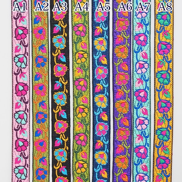 2cm幅 インドフラワー刺繍チロリアンテープ インド細幅リボン フラワー刺繍 カメラチェーン カチューシャ 営業日即日発送 