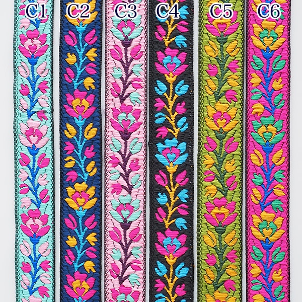 2cm幅 インドフラワー刺繍チロリアンテープ インド細幅リボン フラワー刺繍 カメラチェーン カチューシャ 営業日即日発送 