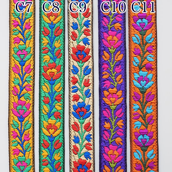 2cm幅 インドフラワー刺繍チロリアンテープ インド細幅リボン フラワー刺繍 カメラチェーン カチューシャ 営業日即日発送 