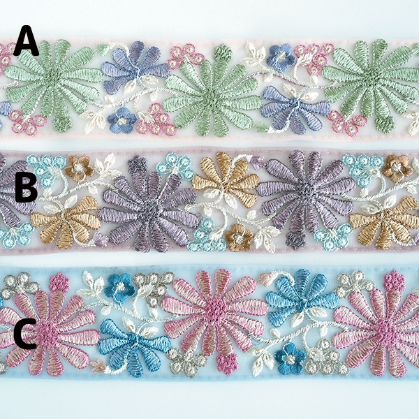 6cm幅 くすみカラー 花火風刺繍リボン インドリボン 菊モチーフ花柄刺繍リボン 手芸用テープ リボン最安値 営業日即日発送