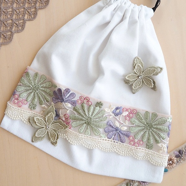 6cm幅 くすみカラー 花火風刺繍リボン インドリボン 菊モチーフ花柄