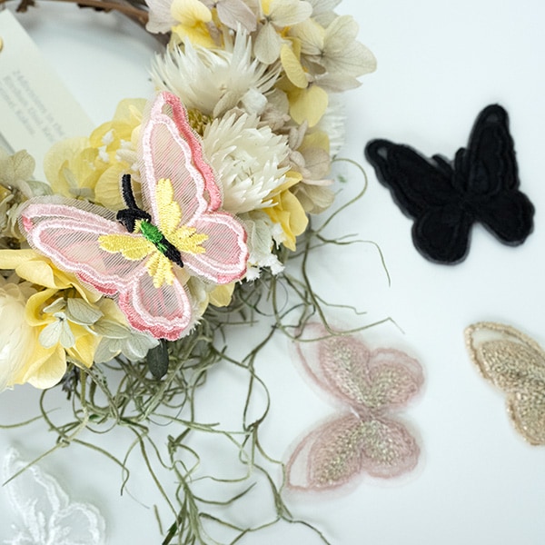 4から5cm 立体バタフライレースモチーフ butterfly 蝶 シフォン素材パーツ オーガンジー立体モチーフ 営業日即日発送 