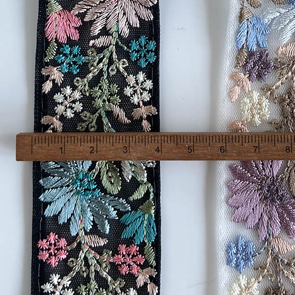 4cm幅 淡色 ペールカラー マーガレット風インド花柄リボン エーデルワイス風フラワー刺繍リボン 営業日即日発送