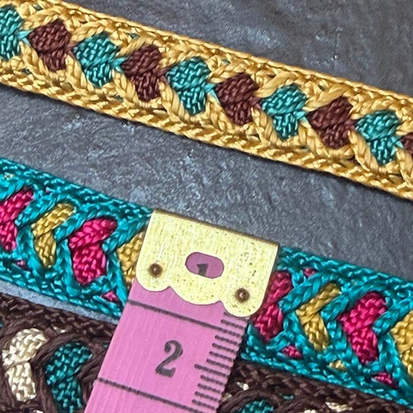 1cm幅 光沢糸サブラシルクリボンブレード リバーシブルハートモチーフモロッカンシルクテープ サボテンリボンブレード ヴィーガンシルクブレード  営業日即日発送