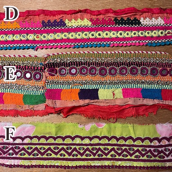 7cmから12cm幅 アフガン刺繍 アンティーク布ハギレ ミラーワーク刺繍生地 ヴィンテージ生地 古布アジア生地 ヴィンテージ布リボン 営業日即日発送[ワールデザインmakiras 全商品商用可 リボンレース卸]
