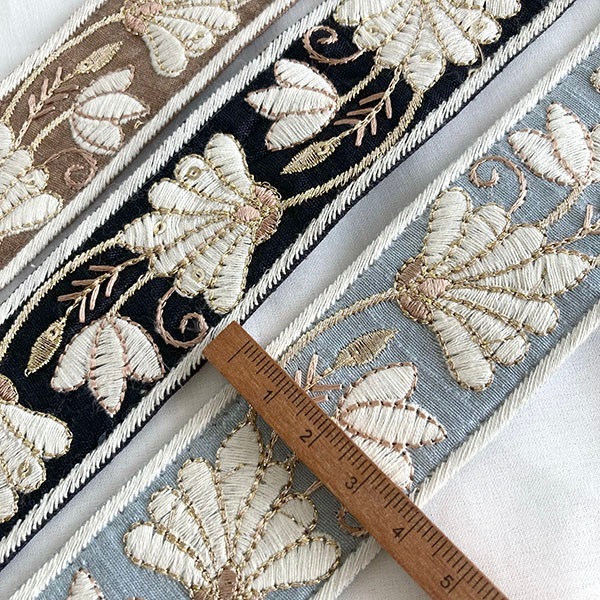 オケージョン用の髪飾りにも人気の上品なシルク風インド刺繍リボンは