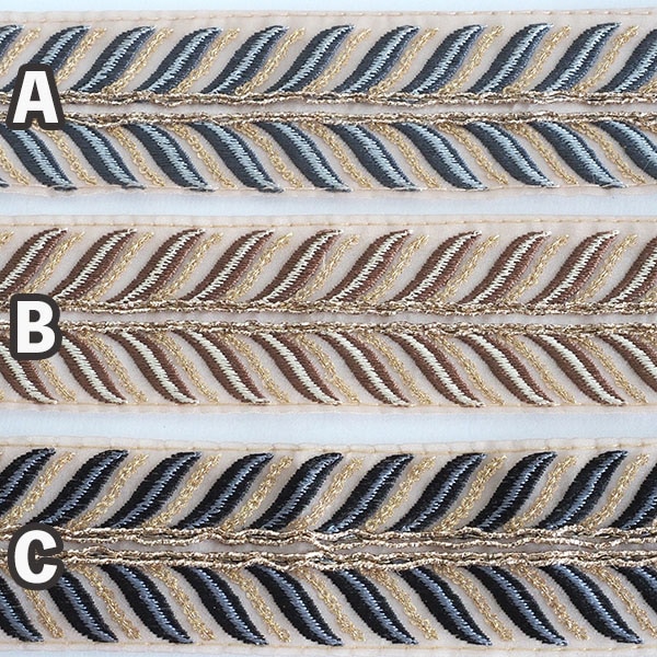 5cm幅 大人カラー ラメ入り刺繍サリー風なめらか光沢インド刺繍リボン 和装洋装着物デコレーション資材 営業日即日発送