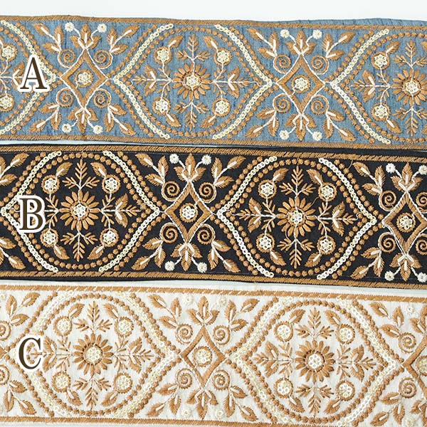 7cm幅 インド刺繍リボン チロリアンテープ ラメリボン  手芸用パーツ 営業日即日発送 