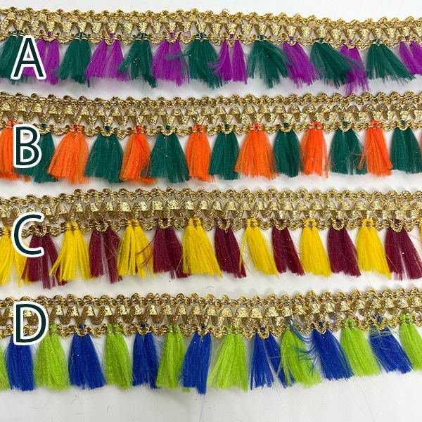 2.5cm幅 インドゴールドカラフルタッセルテープ 雑貨装飾材料 タッセルピアスイヤリングパーツ 営業日即日発送 