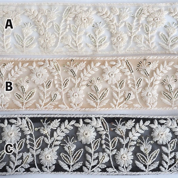 6cm幅 淡色くすみカラーインド刺繍リボン メッシュチュールリボン ハンドメイドヘアアクセサリーパーツ 花柄リボン 営業日即日発送 