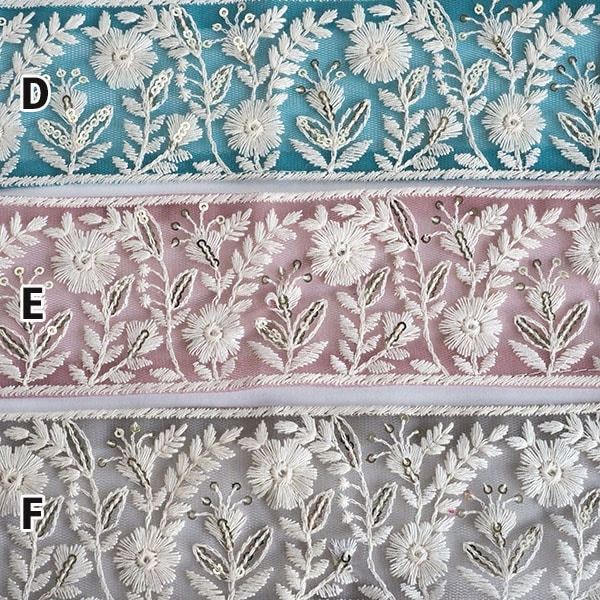 6cm幅 淡色くすみカラーインド刺繍リボン メッシュチュールリボン ハンドメイドヘアアクセサリーパーツ 花柄リボン 営業日即日発送 