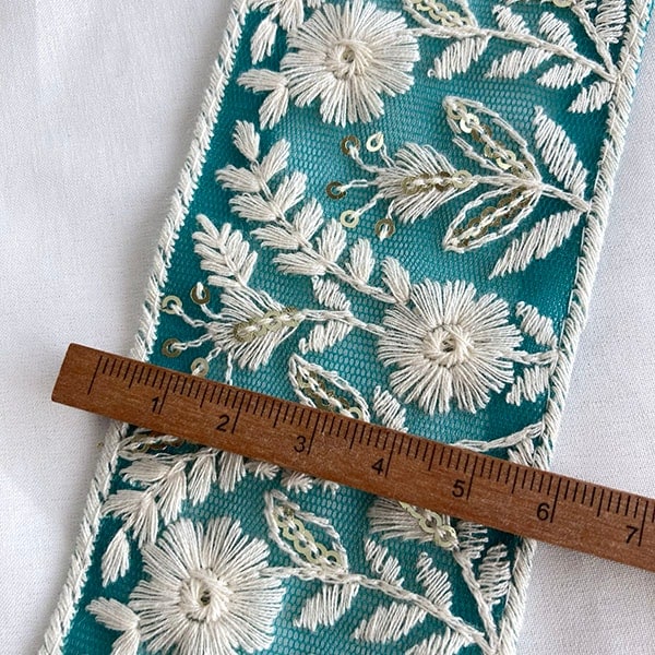 6cm幅 淡色くすみカラーインド刺繍リボン メッシュチュールリボン ハンドメイドヘアアクセサリーパーツ 花柄リボン 営業日即日発送 