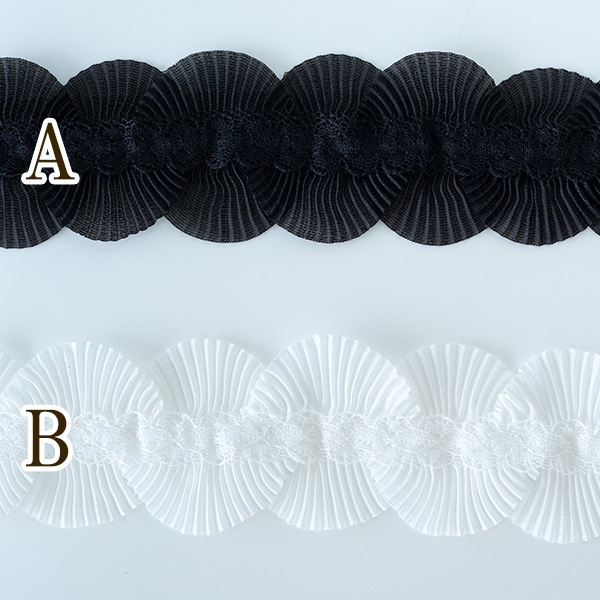 4.5cm幅 プリーツレースラウンドリボン シフォンリボン ケミカルレース 手芸用テープ ウエディングパーティダンスドレス装飾アパレル副資材 和装ヘアアクセサリーパーツ 営業日即日発送 