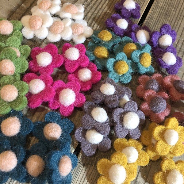 3cm 5個羊毛フェルトフラワーパーツ カラフルウールお花モチーフ フェルトオーナメント アクセサリーパーツ SDGs製品 営業日即日発送 