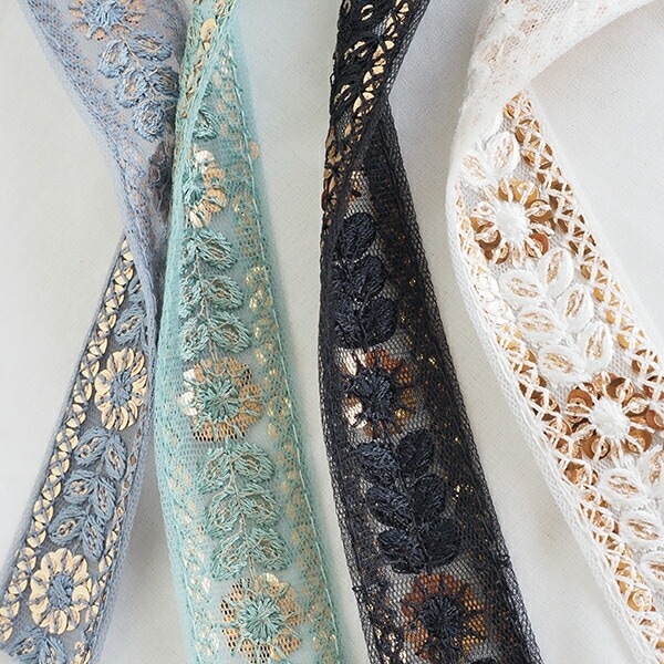 スパンコール刺繍 花柄和風チロルテープ インド刺繍リボンショルダー 