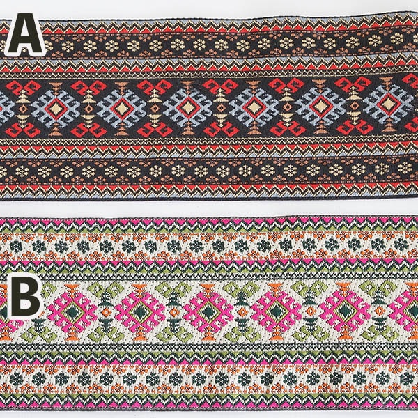 7.5cm幅 花柄オルテガ柄太幅リボン ジャガード刺繍インドリボン がまぐち カードケース 営業日即日発送 