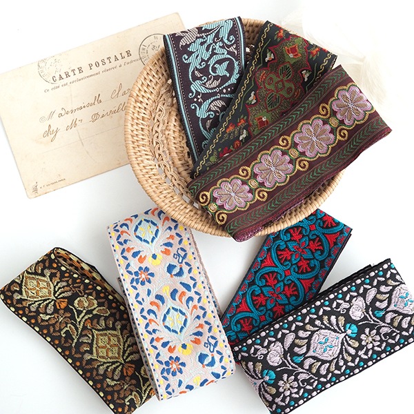 5cm幅 なめらかリボン 薄手チロリアンテープ 太幅リボン 手芸用リボン ネイティブ柄リボン  持ち手テープ 中幅手芸テープ ペット首輪 ヘアポニーフック リボンヘアゴム ハンドメイドギターストラップ チロルテープ 営業日即日発送