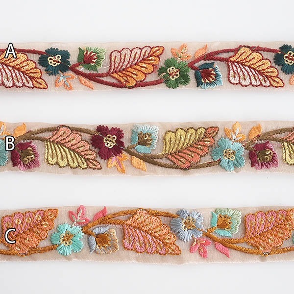 2.7cm幅 インド刺繍リボン サリーシルク風小花柄チロリアンテープ アロハ柄リボンブレード 営業日即日発送 