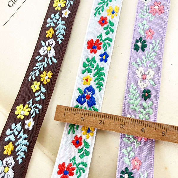 約1.8cm幅 細幅手芸用テープフラワーリボン ラメチロリアンテープ 花柄刺繍リボンブレード チロルテープ 営業日即日発送 