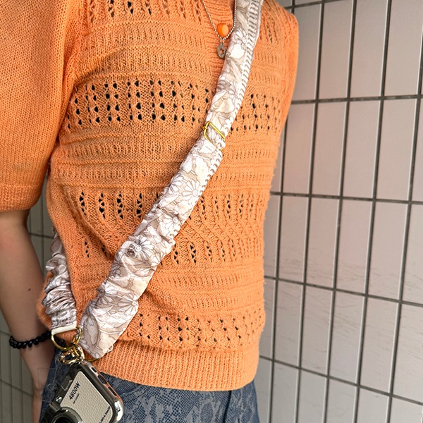 【日本製】シルクサリー くしゅくしゅショルダーストラップ 幅広 サイズ調節可能 70cm～150cm アンティークサリー シルクストラップ バッグストラップ ショルダーベルト 付け替え 肩掛け ハンドメイド 一点物 営業日即日発送[ワールデザインmakiras 全商品商用可 リボンレース卸]