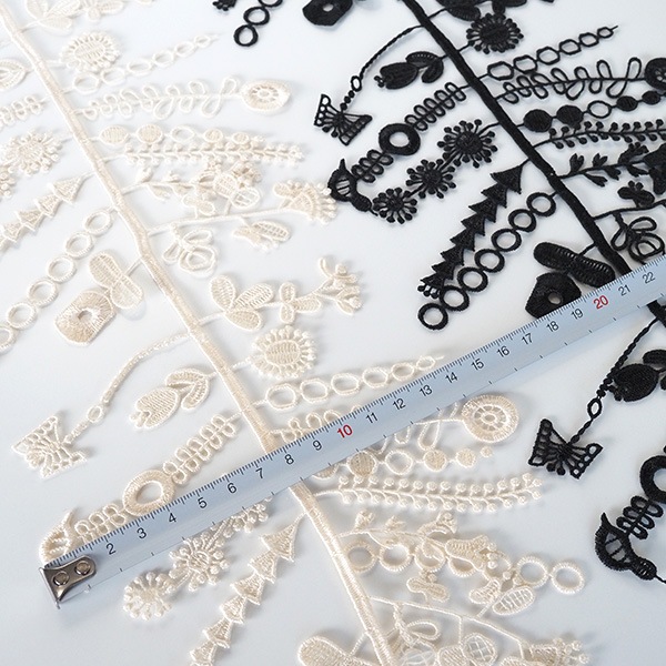 広げて15cm幅 ゆらゆらボタニカルモチーフレース　ボリュームたっぷり 植物モチーフフリンジテープ 壁面装飾 営業日即日発送 