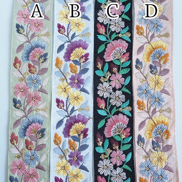 5cm幅 インド刺繍リボン チロリアンテープ 刺繍テープ 幅広 ハンドメイド 手芸 リメイクバッグ ストラップ ショルダー ベルト 刺繍ブレード エスニック ボヘミアン 北欧 韓国風 服飾資材 装飾テープ アパレル資材 衣装 装飾営業日即日発送 [ワールデザインmakiras 全商品商用可 リボンレース卸]