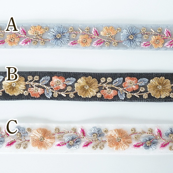 2.3cm幅 インド刺繍リボン 花柄チロリアンテープ 輸入リボンブレード インテリア雑貨 手芸用パーツ 営業日即日発送 