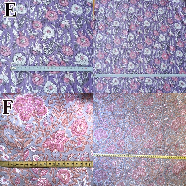 110cm幅 やわらかインド綿花柄プリント生地 ブロックプリントコットン100% カーテン クッション ハンカチ 営業日即日発送