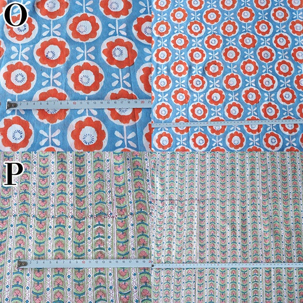 110cm幅 やわらかインド綿花柄プリント生地 ブロックプリントコットン100% カーテン クッション ハンカチ 営業日即日発送