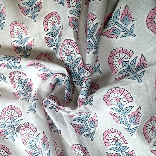 110cm幅 やわらかインド綿花柄プリント生地 ブロックプリントコットン100% カーテン クッション ハンカチ 営業日即日発送