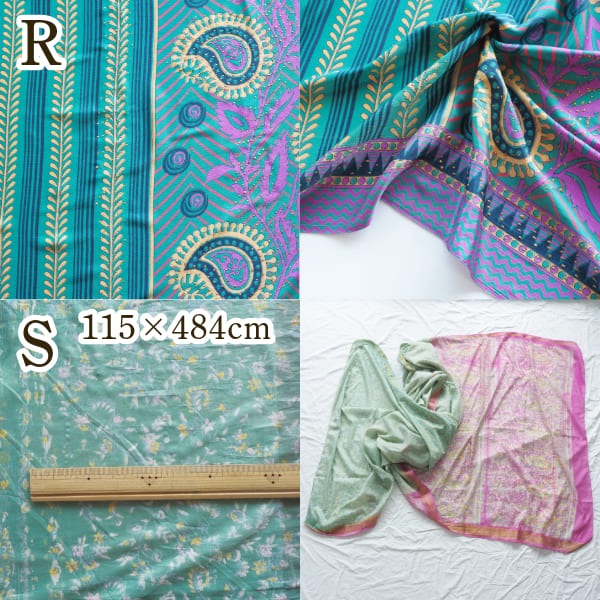 1点もの アンティークサリーたっぷり約5m ヴィンテージシルクスカーフ インド生地 シルク布ストール 民族衣装ドレス パーティー衣装営業日即日発送 <送料無料>