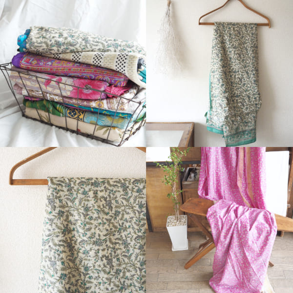 1点もの アンティークサリーたっぷり約5m ヴィンテージシルクスカーフ インド生地 シルク布ストール 民族衣装ドレス パーティー衣装営業日即日発送 <送料無料>